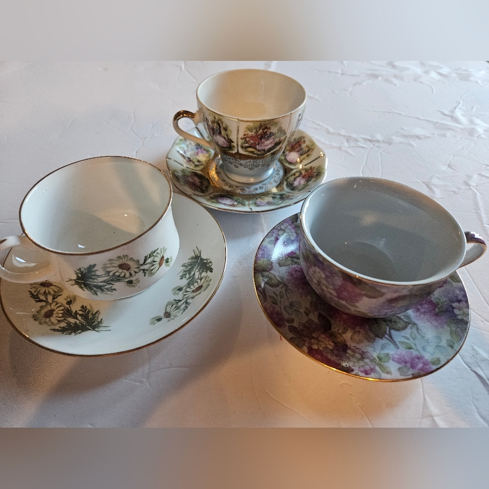 Vintage Collectable Teacups and Saucer Set - Multicolor Lot Of 3 Sets
